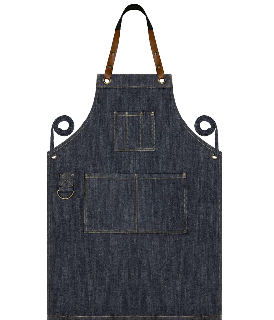Custom Full Vintage Denim Apron - Denim Blue