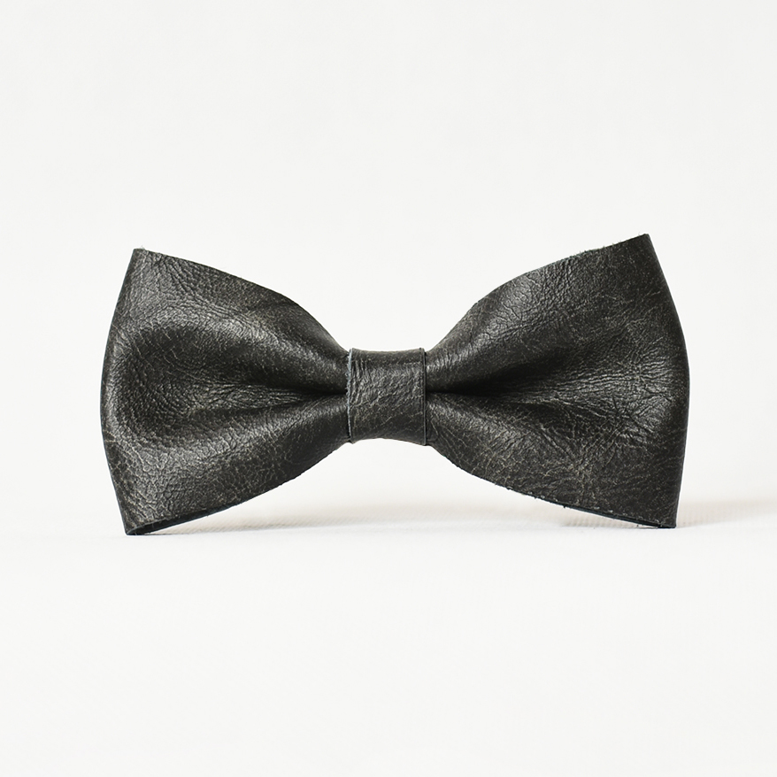 Leather Bow Tie - Charcoal