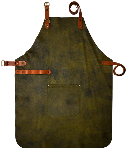 [UNI17797] Full Leather Apron - Olive